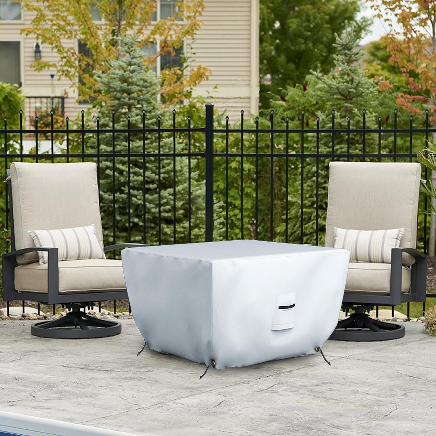Covers & all Square Fire Pit Cover, Heavy Duty 18 Oz Waterproof UV & Weather Resistant Protector, Patio Lawn Garden Backyard Outside Fireplace, Air Vents Drawstrings (52