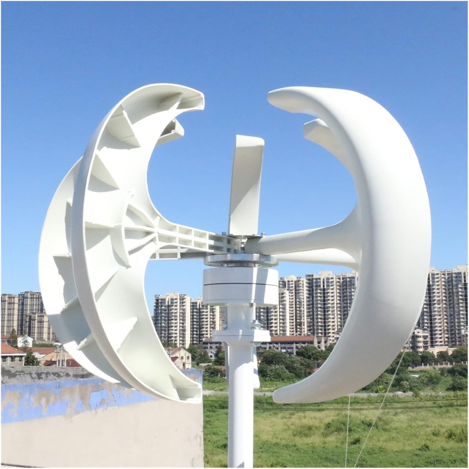 Wind Power Turbine Generator 3000W Small Vertical Axis Wind Turbine Generator 3KW 12V 24V 48V with MPPT Low Noise Windmill for Home Farm Wind System (Color : White with Control, Size : 24V)