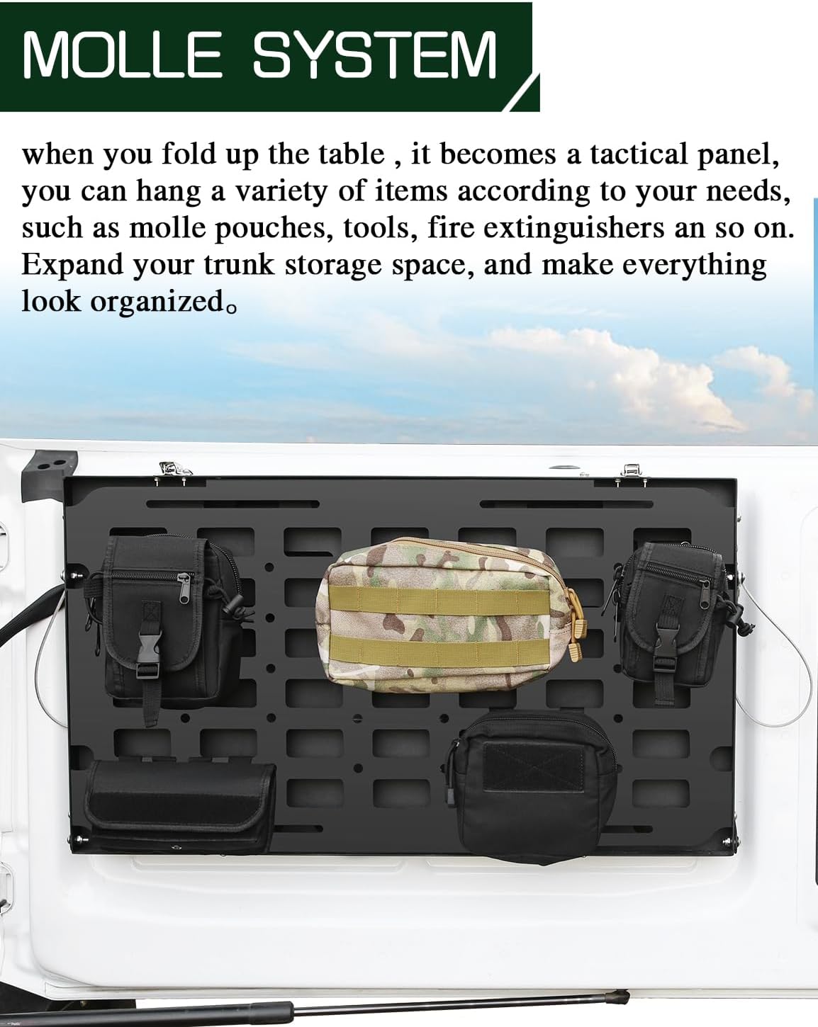 JROAD Bronco Double Layer Tailgate Table for 2021 2022 Ford Bronco 2/4 Door Rear Foldable Cargo Shelf Storage Shelf MOLLE Panel Bronco Accessories