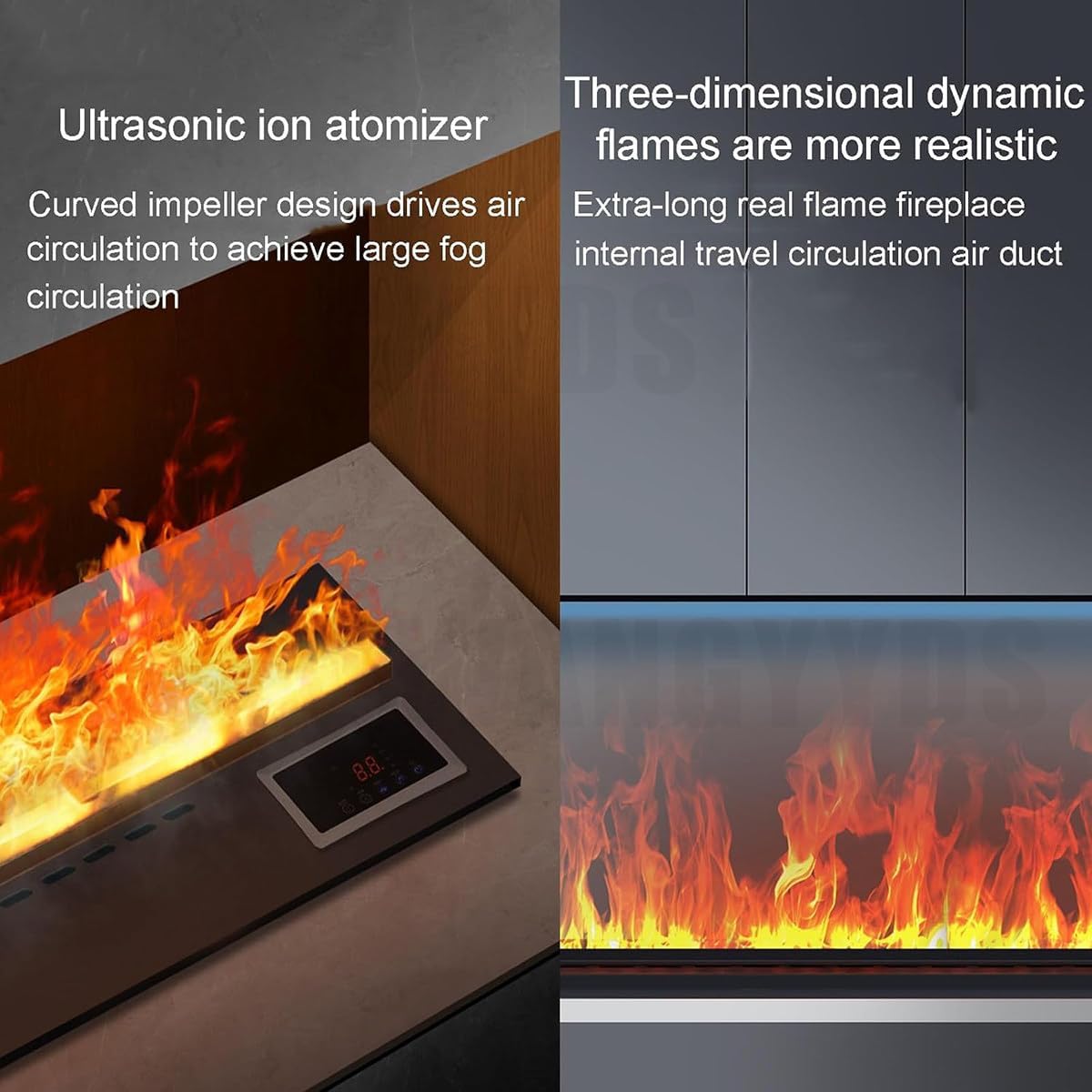 Electric Fireplaces, 70cm-150cm/27.6-59.1 Inches Fireplace for Bedroom, Ultra Thin Electric Fireplace, Chiminea Electrica Para Sala 3D Simulated Touchable Steam Flame with 7 Flame Colors,150cm/59.1in
