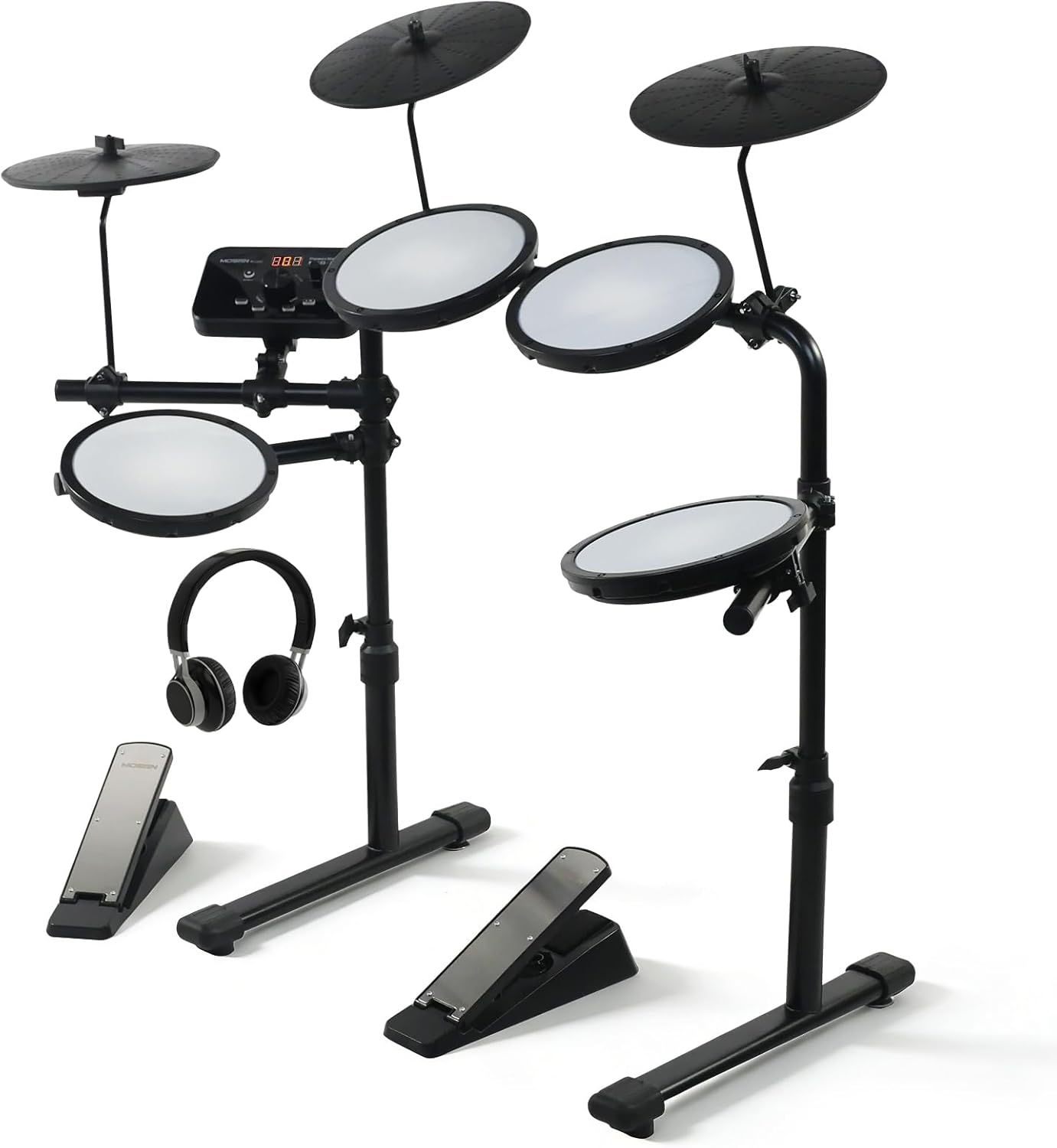 MOSEN Electric Drum Set with 4 Quiet Drum Pads, 2 Pedal, Sticks, Headphone, Electronic Drum with 195 Sounds, 20 Drum kits for beginners, MED-X1