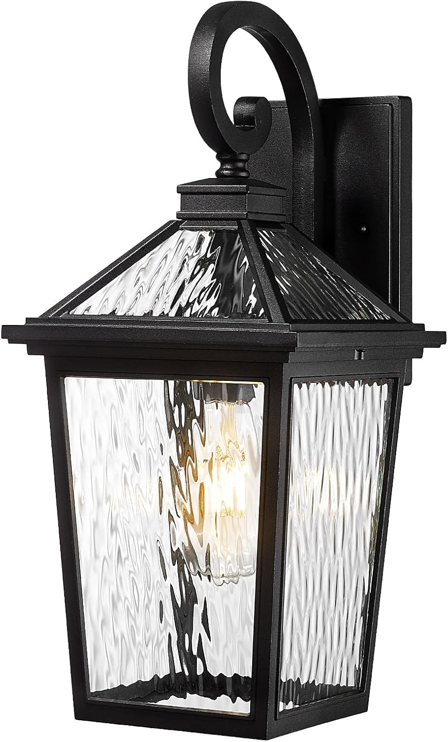 zeyu 18'' Exterior Lighting Fixture, Large Outdoor Porch Lights for House, Die-Cast Aluminum with Water Ripple Glass, Black Finish, ZX58MB-SW BK