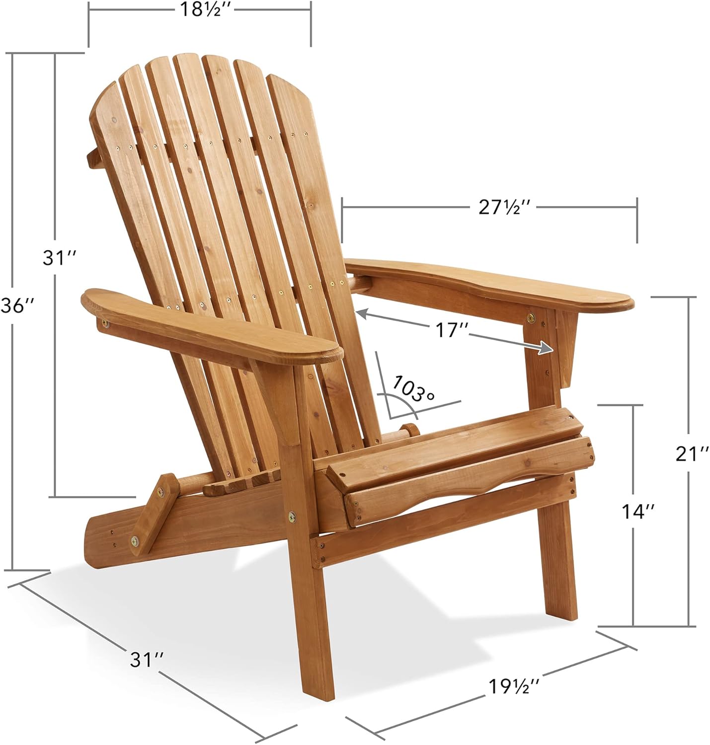Casafield Folding Adirondack Chair, Set of 2 Cedar Wood Outdoor Fire Pit Lounge Chairs for Patio, Deck, Yard, Lawn and Garden Seating, Partially Pre-Assembled - Natural