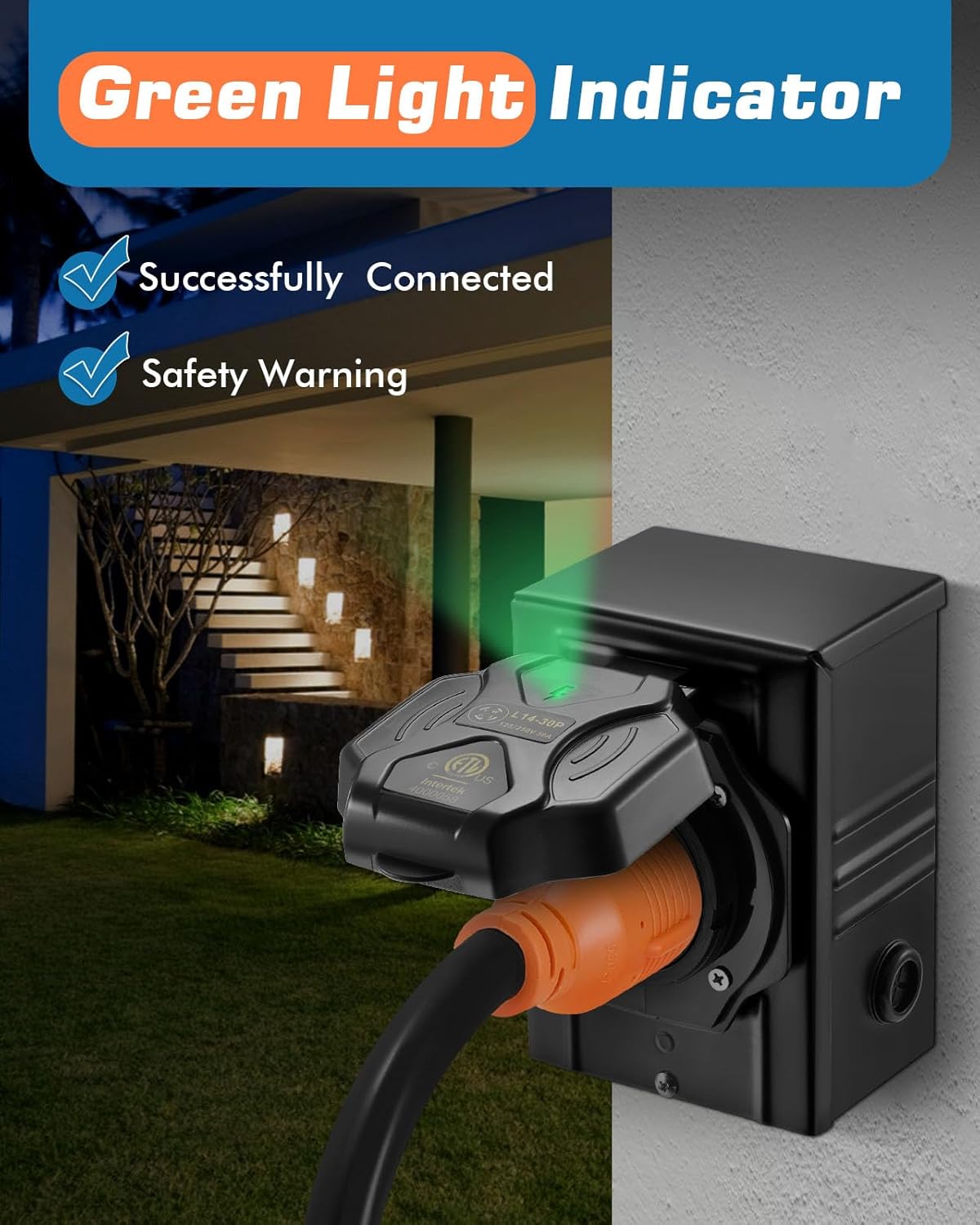 30 Amp Generator Power Inlet Box, NEMA L14-30P Power Inlet Box with 4 Power Inlet, 125/250 Volt, Up to 7500 Watts, Weatherproof Generator Inlet Box with Light Indicator,