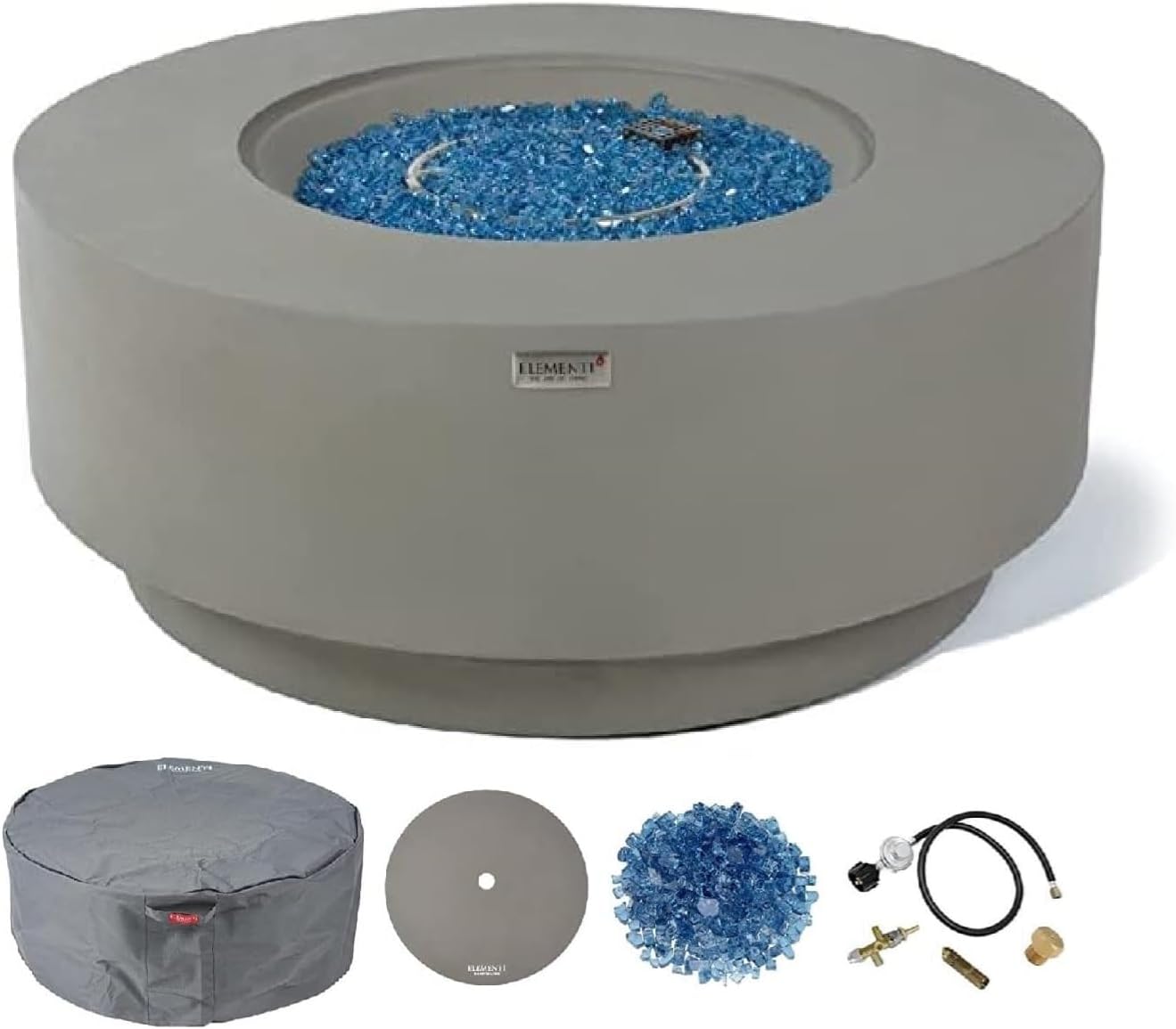 AMS Fireplace | Elementi Plus | Colosseo | Round Light Gray Concrete Propane Gas Fire Table Pit (Liquid Propane)