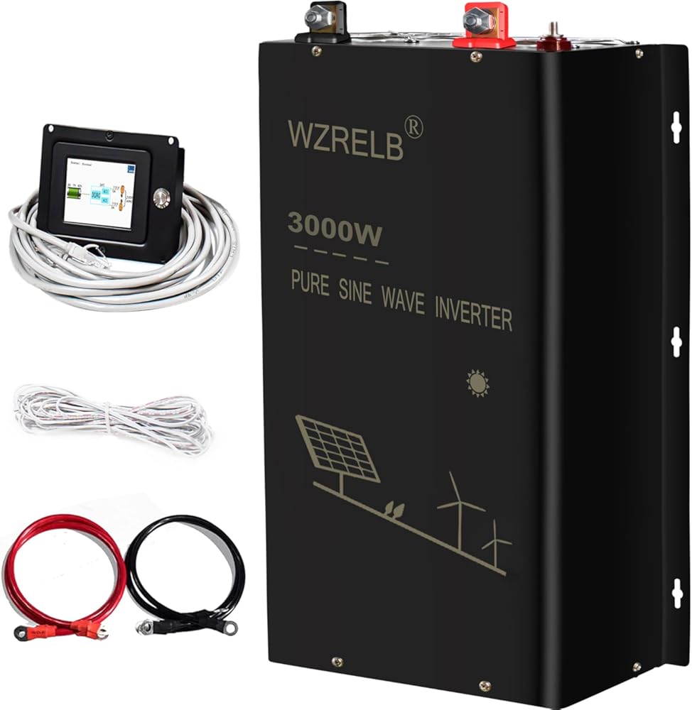 WZRELB 3000W 36V Pure Sine Wave Inverter,36 Volt DC to AC 120V 240V Split Phase Power Inverter,6KW Surge,5 AC Outlets,AC Hardwire Terminal,16.6ft LCD Remote Panel