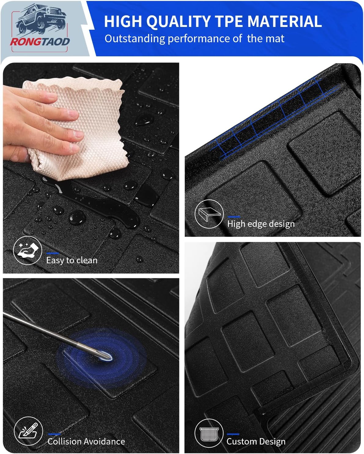 Rongtaod Floor Mats Compatible with 2019-2023 Jeep Cherokee Trunk Mat Cargo Mat Cargo Liner All Weather Trunk Liner 2022 Jeep Cherokee Accessories (Trunk Mat+Floor Mats)