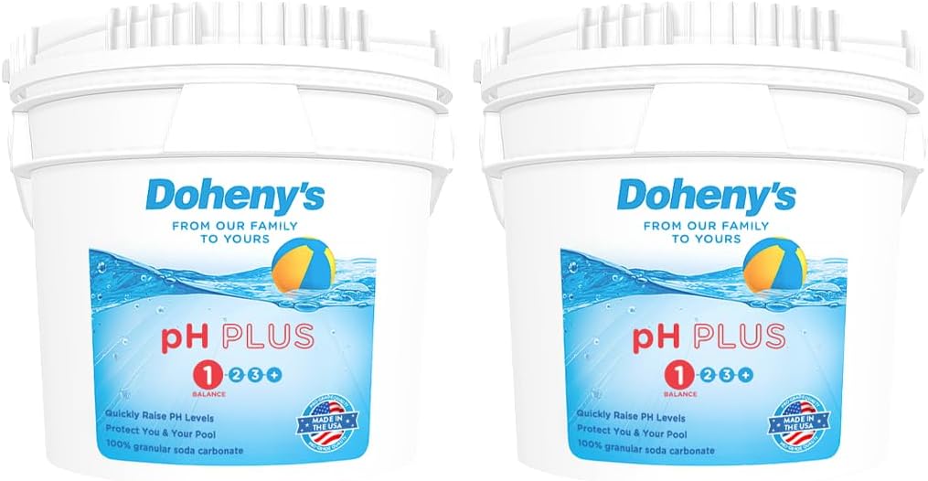 Doheny's pH Plus | Raise Your Swimming Pool pH Level | Pro-Grade Granular Soda Ash (Sodium Carbonate) | Proper pH Levels Protect Equipment & Prevent Eye and Skin Irritation | 50 LB (2 x 25 LB Buckets)