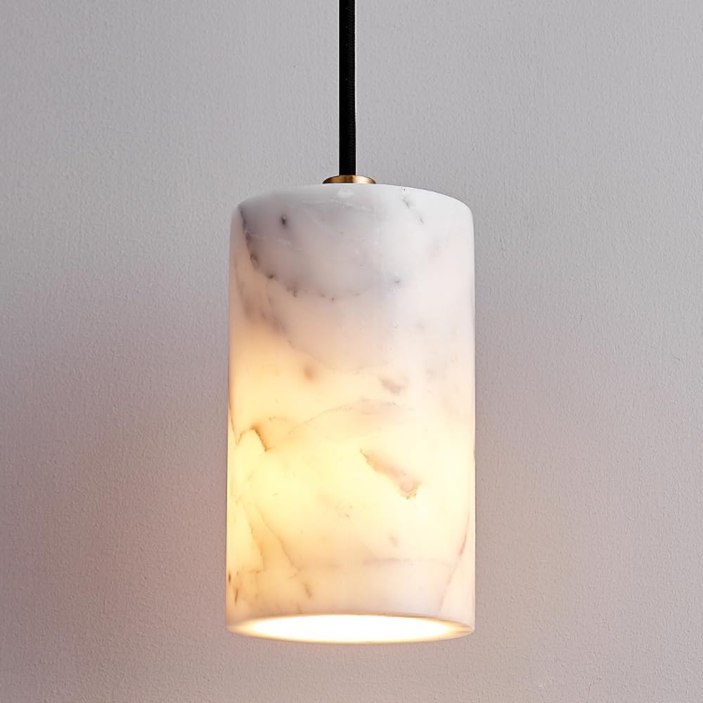 White Marble Pendant Light Alabaster Glass Shade Hanging Lamp Black Natural Stone Brass Pendant Lighting Fixture Nordic Modern Chandelier for Bedroom Dining Room Table Hallway Entryway