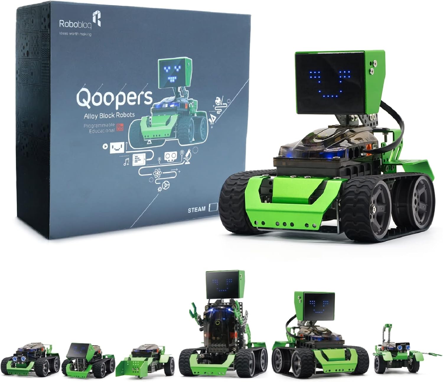 Robobloq Qoopers 6 in 1 Programming Robot Building Kit with Remote Control, LED Martrix, Ultrasonic Sensor etc. for Scratch Arduino Python Learning, Coding Toy for Kids