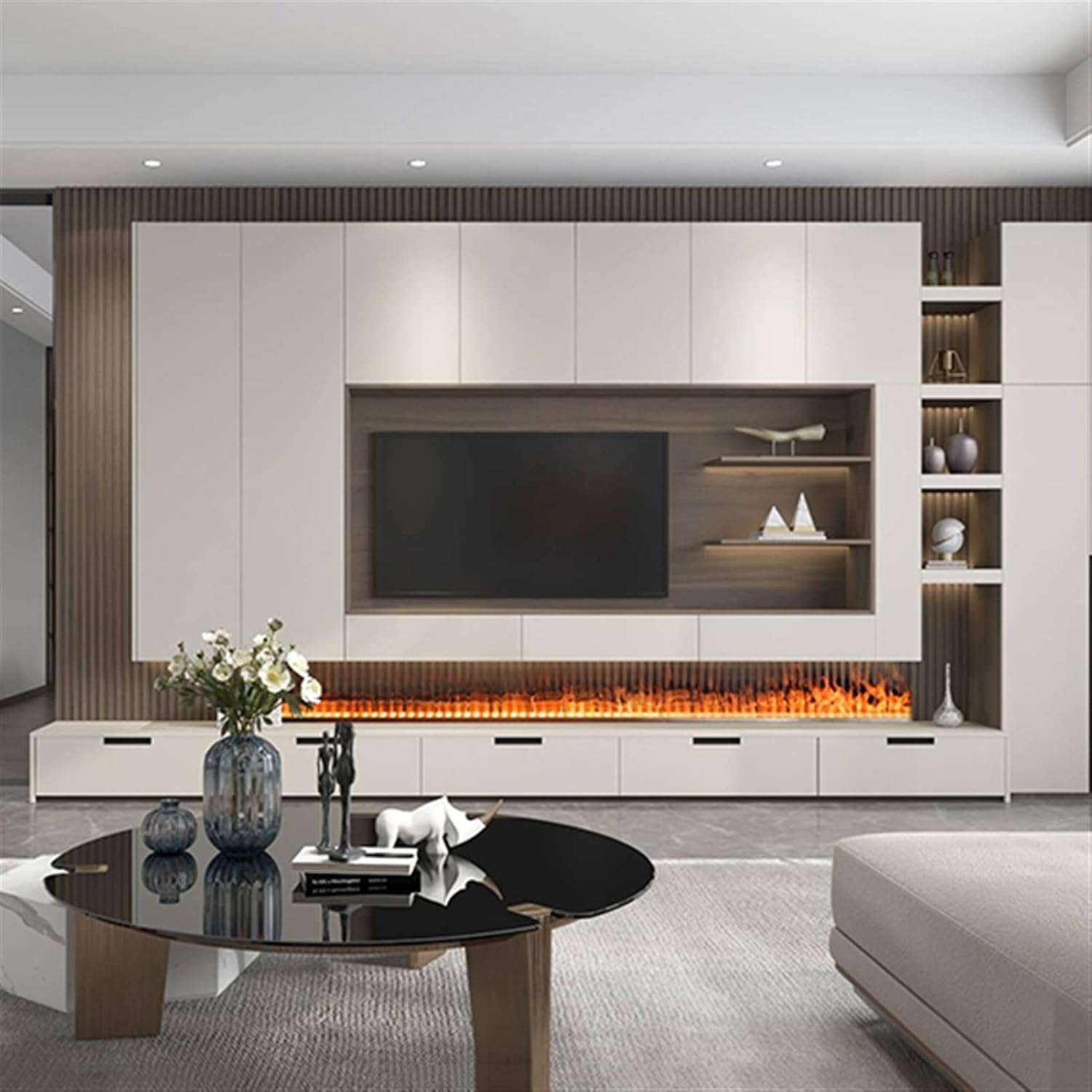 3D Water Vapor Fireplace with Humidifier Flame Slim Silent Electric Fireplace, Recessed Mount Decorative Fireplace, Remote Control with Timer, Touch Screen, Adjustable Flame Height(1800mm)