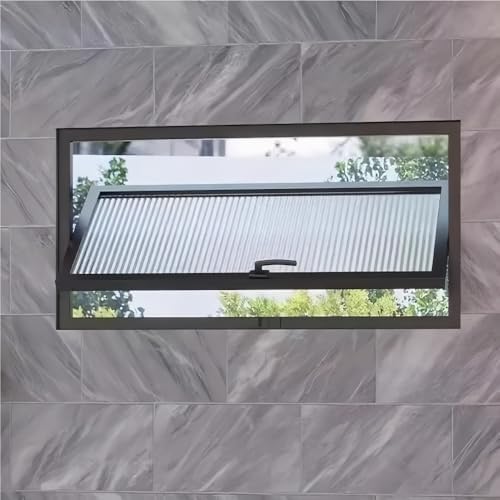 360° Rotatable Rectangular Metal Window, Recessed Casement Window with Tempered Glass & Handle for Garage, Bathroom, Office Use(Black,23.6x15.7in)