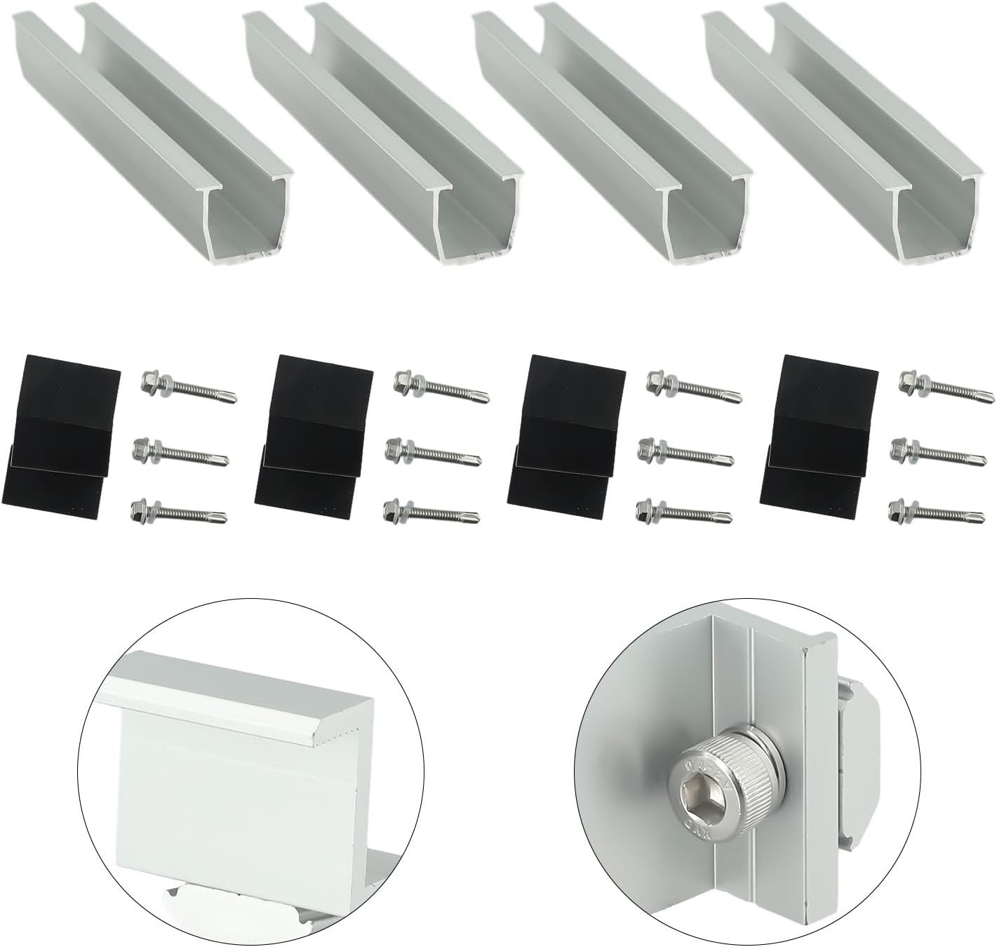 Aluminum Solar Panel Mounting Rail Bracket with Trapezoidal Clamp for Module Fastening,(Gold)