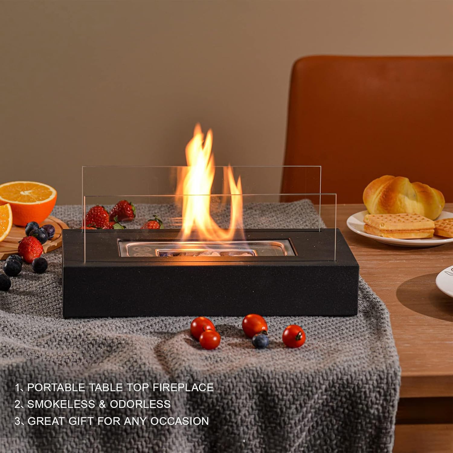 Table Top Fire Pit – Stainless Steel Iron Glass 150ml | Top Propane Fire Pit | Tabletop with Glass Wind Guard for Outdoor Patio Garden Camping and Home Decoration Use