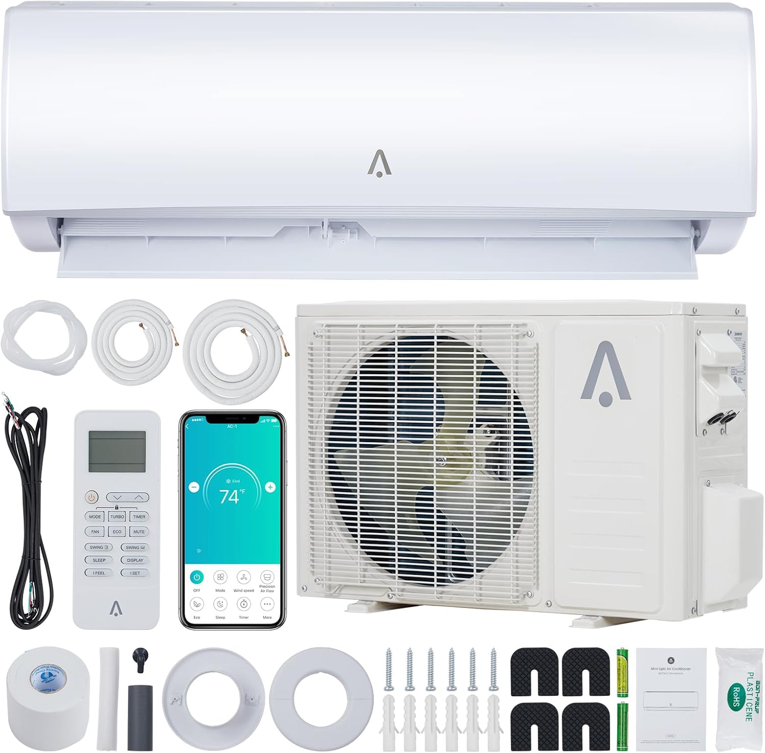 Acekool 36,000 BTU Mini Split Air Conditioner & Heater, 19 SEER2, R454B Inverter Ductless Split AC Unit with Pre-Charged Condenser & Installation Kit, Covers up to 2500 Sq. Ft., WiFi Control, 208/230V