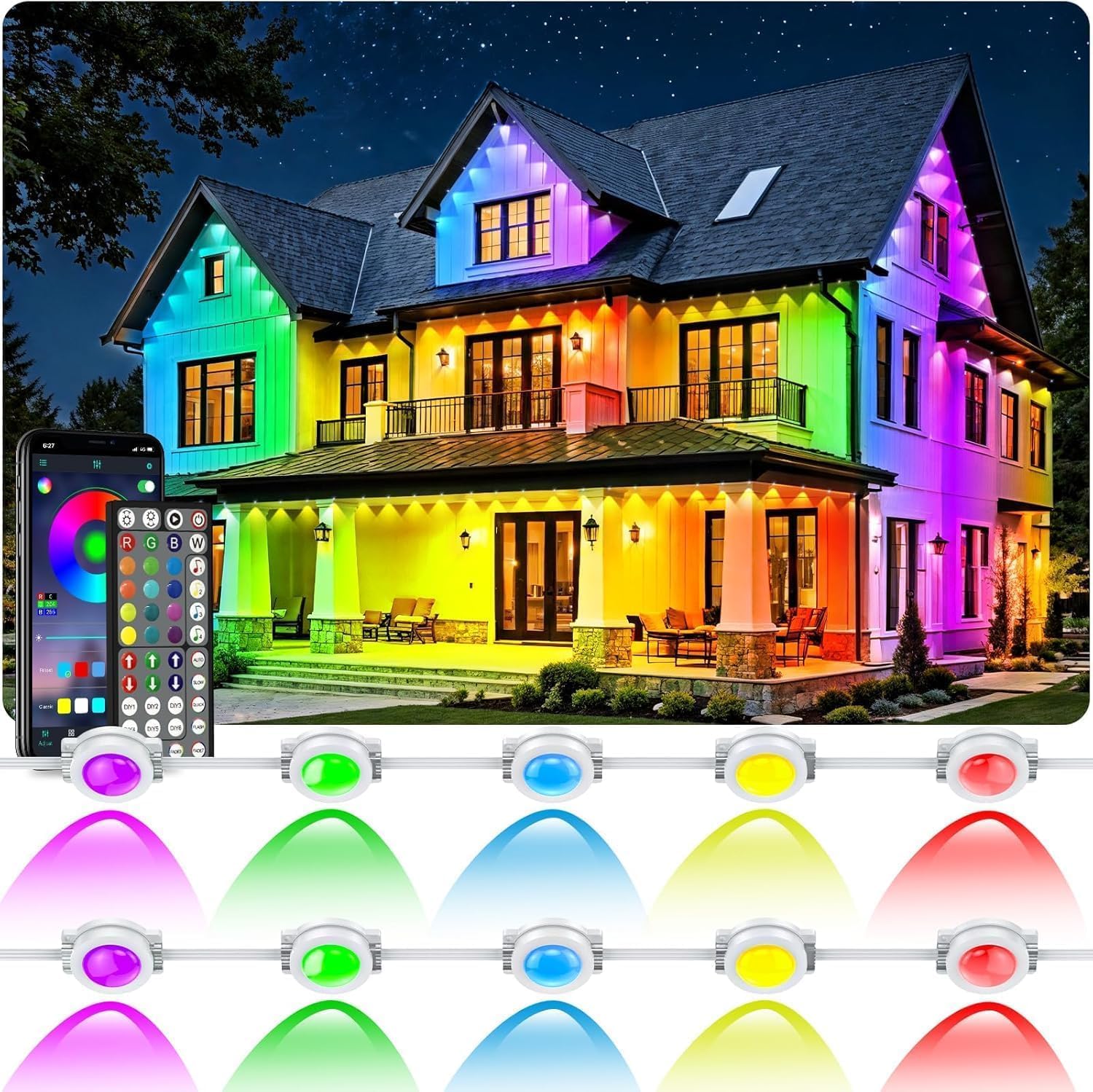 400FT Permanent Outdoor Lights Waterproof with Smart App Control Remote,DIY Scene Modes,Music Sync hronization,Eaves Lights for Garden Decor,Deck,Christmas