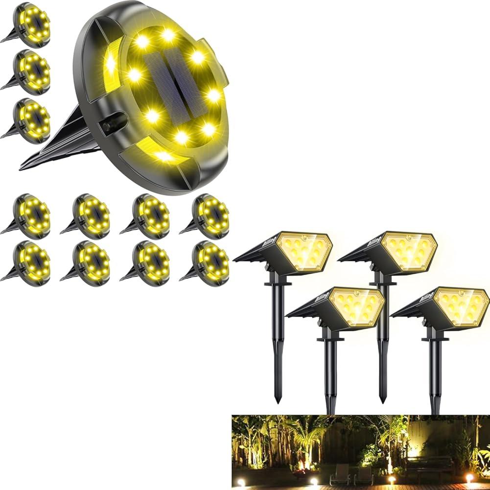 Biling Solar Lights Outdoor, Bright Waterproof Solar Landscape Lights for House Tree Patio Pathway Yard Garden Driveway