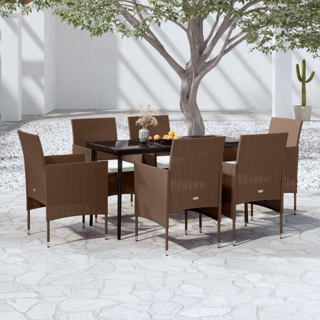Patio Set 7 Piece Patio Dining Set with Cushions Brown and Black