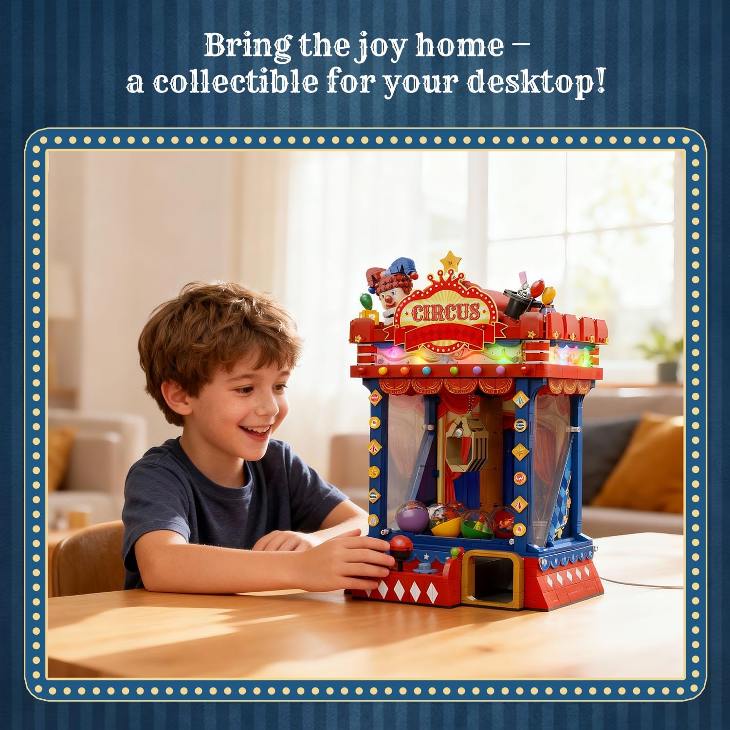 PANTASY Retro Circus Claw Machine Building Kit, Arcade Style Arcade Machine Block Model with Lights & Music, Interactive Collectible Building Set and Display Toy for Adults and Kids