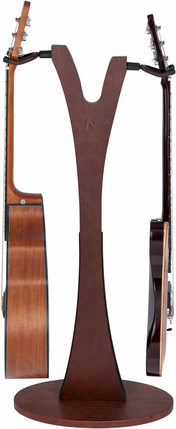 Nefelibata Wooden Guitar Stand, Handmade German Ash Solid Y-shaped Wood Racks Floor Holds 2 Guitars, for Electric Guitars, Acoustic Guitars, Classical Guitars, Banjos, Mandolins(Dark Brown)