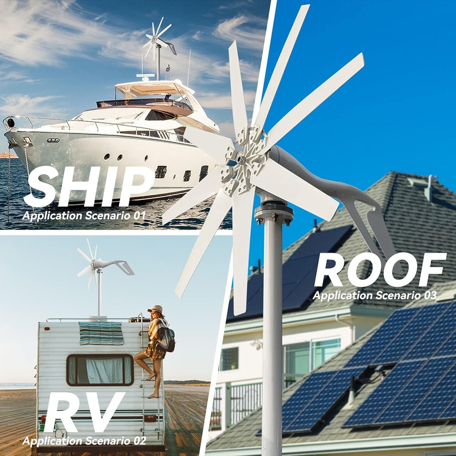 CAJUCA 5000W 12V 24V 48V Wind Turbine Generator Kit 8 Blades with Hybrid Charge Controller Home Small Wind Turbine