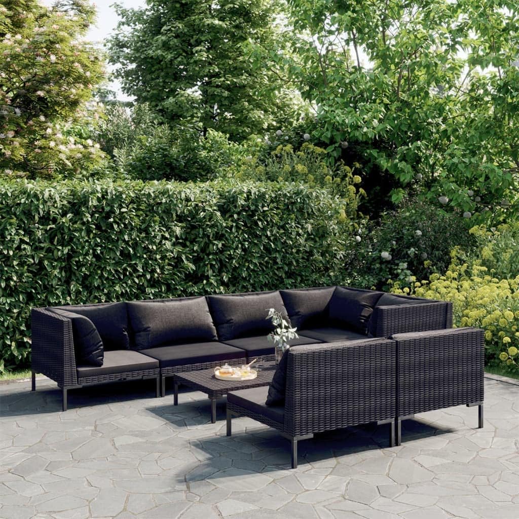 8 Piece Patio Lounge Set with Cushions Poly Rattan Dark Gray,Indulge in Outdoor Bliss: Premium Patio Lounge Set for Relaxation and Comfort Patio Furniture, Outdoor Furniture Sets