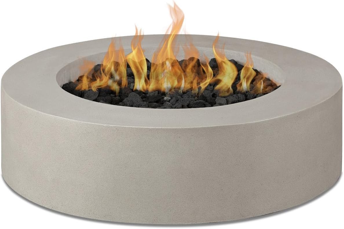 BBQGuys Signature La Valle 43-Inch Round Propane Fire Table - Flint - 1593LP-FLNT