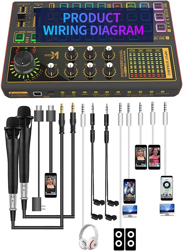 K300 Podcast Equipment Bundle, With Podcast Condenser Microphone, Voice Changer Sound Card with Multiple Sound Effects and LED Light, Prefect for Streaming/Podcasting/Gaming/Recording/YouTube/PC