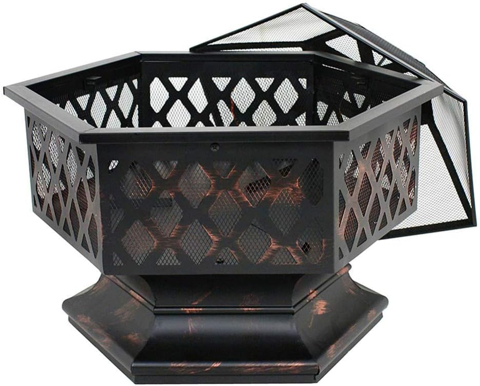 Hexagon Design Portable Metal Fireplace Stove with Mesh Cover for Fireplace Wood Stove for Picnic Bonfire Patio Patio