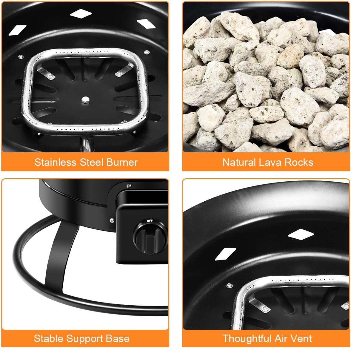 COSTWAY Outdoor Portable Propane Gas Fire Pit, 58,000 BTU Portable Fire Pit with Cover, Carry Strap & Lava Rocks, 19