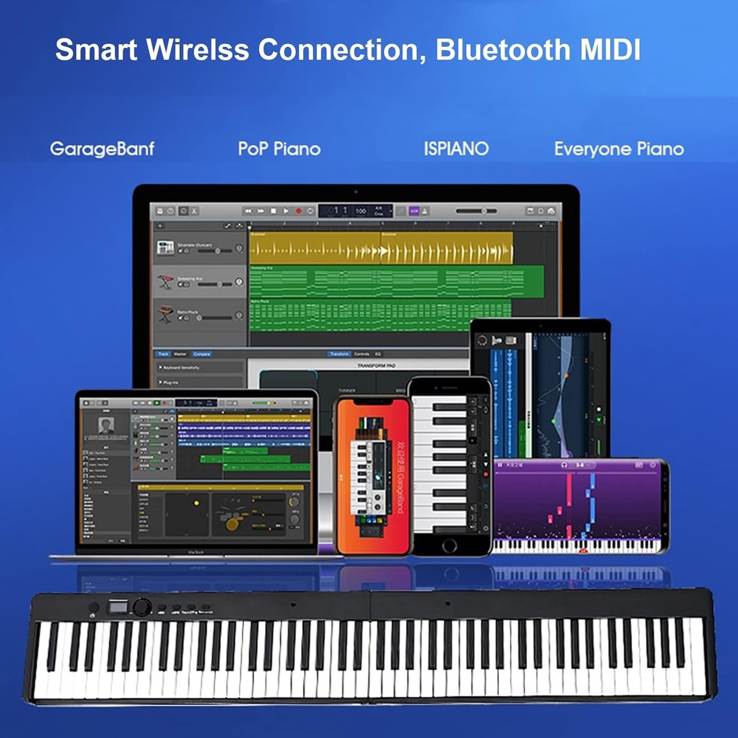 88-Key Weighted Digital Piano Hammer-Action Touch Sensitivity Full Size Keyboard Piano Music Instrument Piano With Stereo Speakers Bluetooth MIDI Connection For Professional and Beginners