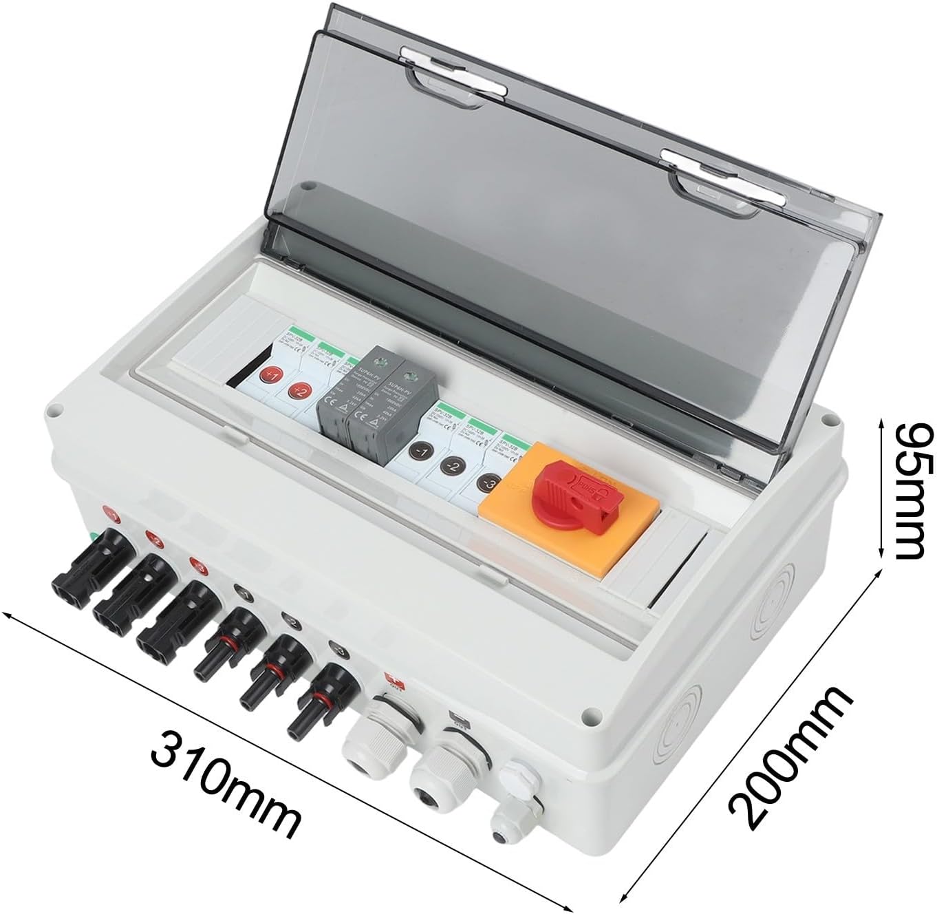 1000V 3 in 1 Out PV Combiner Box for 3 String Solar Photovoltaic Array, IP65 Waterproof Solar Power Accessory with DC MCB, Fuses and Isolating Switch for Residential Rooftop PV Systems