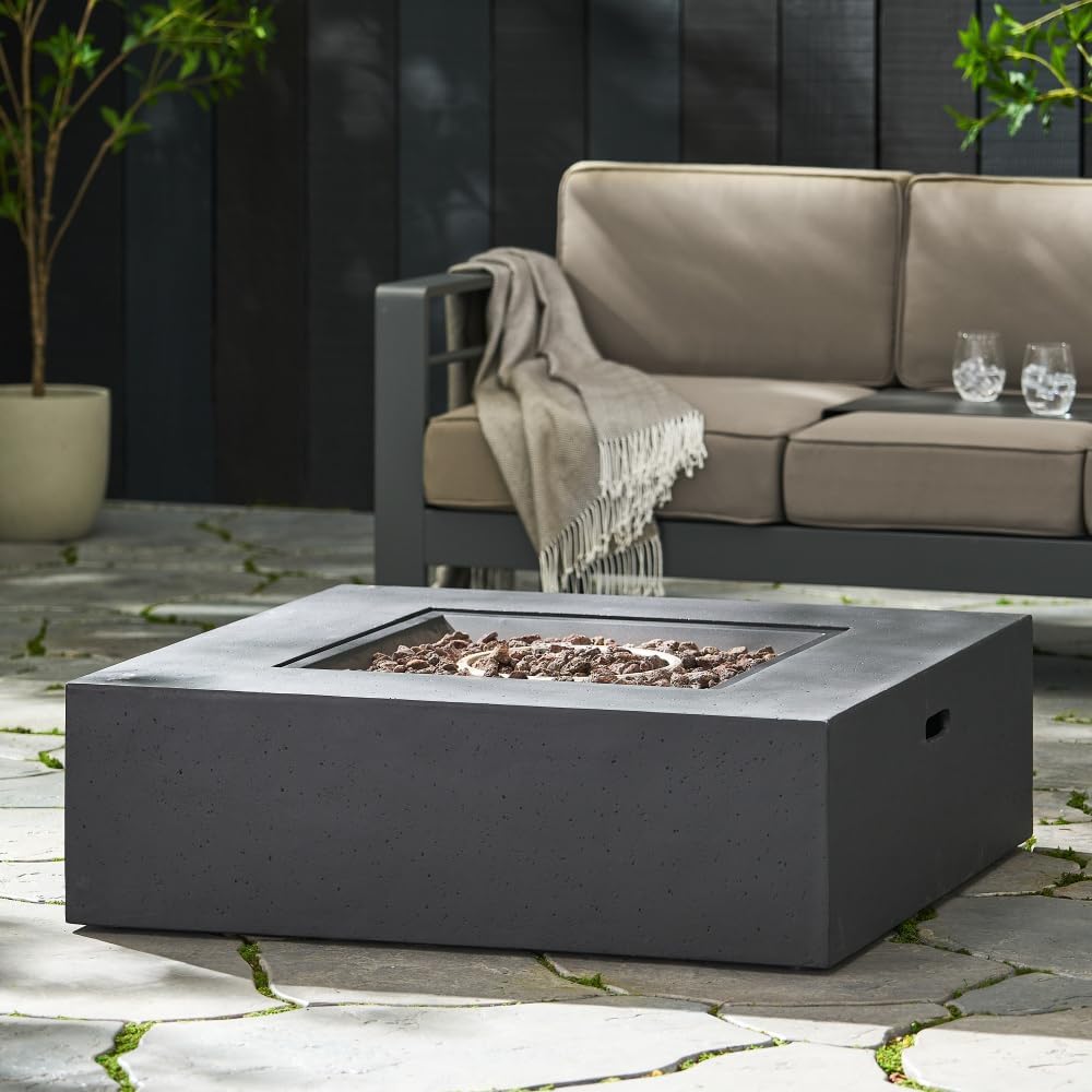 Modern Propane Gas Fire Pit Table with Smooth Concrete Surface and Clean Linear Design for Outdoor Living Spaces