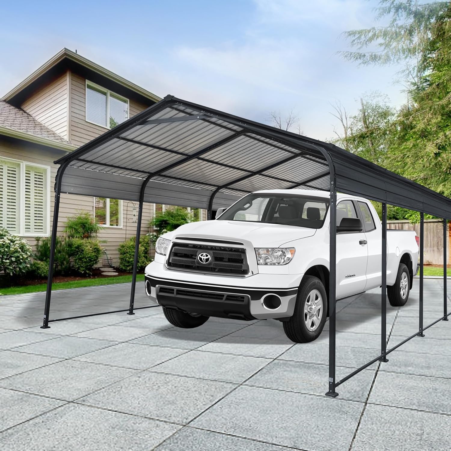 12x20 FT Heavy Duty All-Steel Carport Canopy Kit, Weatherproof Outdoor Vehicle Shelter Carports for Cars Trucks SUVs Boats, Galvanized Metal Car Port with Reinforced Frame Car Ports,Black