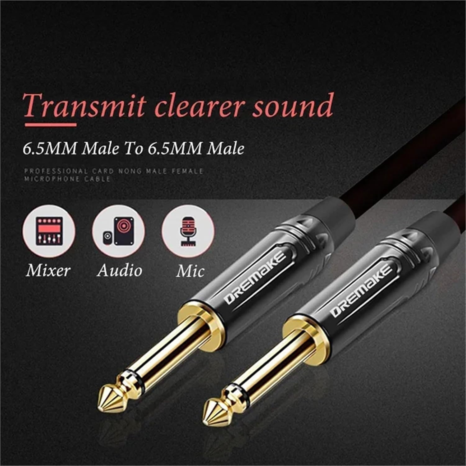 Jack 6.5mm Audio Cable Male To Male Guitar Cable for Electronic Musical Instrument ConnectTo Audio Amplifiers Etc(1m)