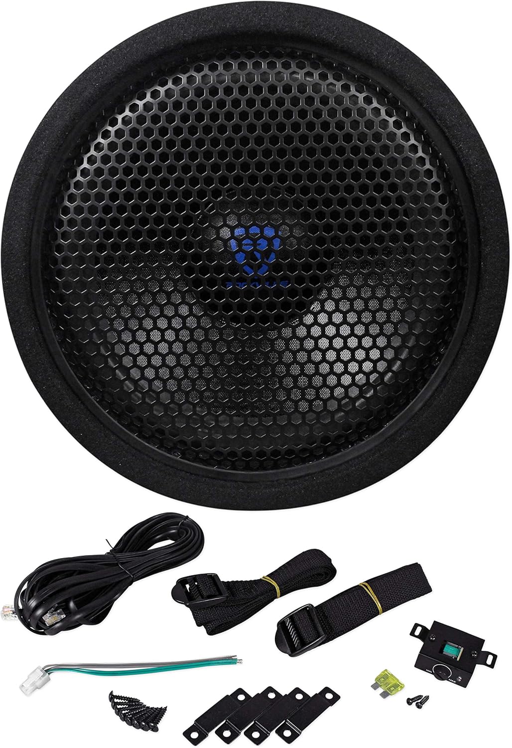 Rockville RTB12A Bundle: 12 in 600 Watt Powered Subwoofer Bass Tube with Bass Remote, RWK10 10 Gauge Amp Installation Kit with RCA and ANL Fuse Holder, 2-Items