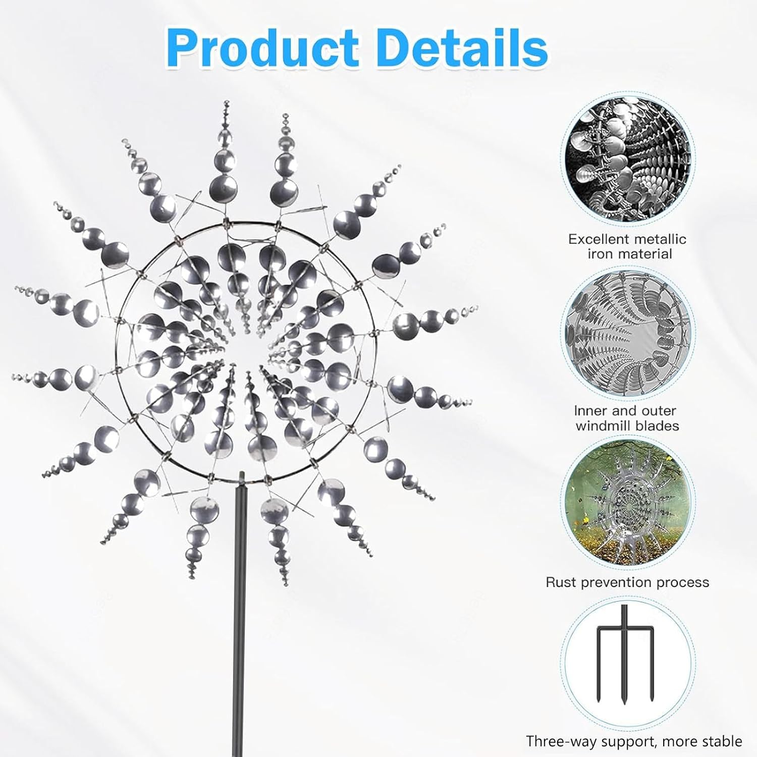 Solar Magical Windmill, Yard Wind Catchers Wind Spinner Dual Direction, 13.4 x 71in Solar Wind Spinner,Gold