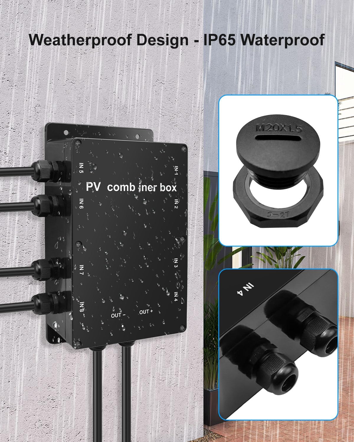 Roof Combiner Box for Solar Panels, Weatherproof PV Combiner Box for RV and Off-Grid/Grid-Connected Solar Systems, 8 in 1 Out Solar Panel Connection Box IP68 Waterproof