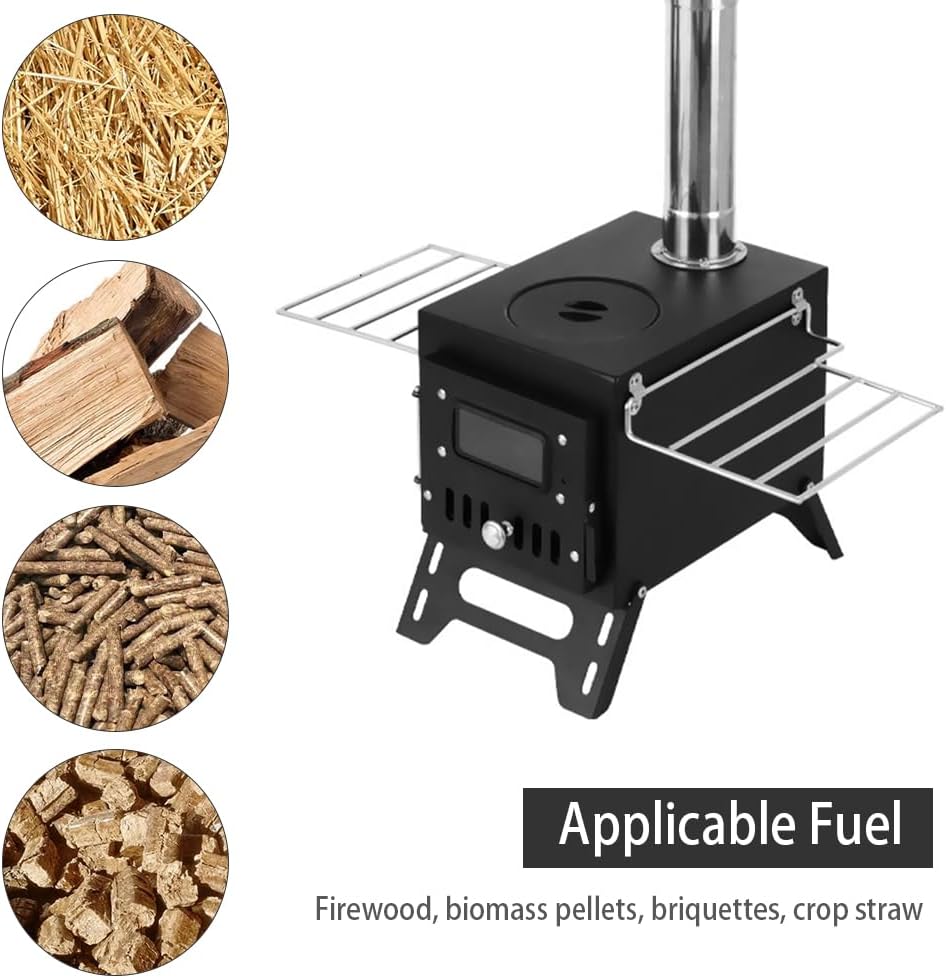 Outdoor Fireplaces Outdoor Camping Wood Burning Stove Firewood Burner Stainless Steel Foldable Heater With Tent Fire Window Fireplace Fire Pits(Silver)