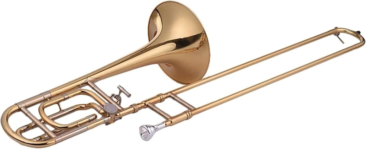 Standard Bb Tenor Slide Trombone for Intermediate Players, B Flat Brass Trombone with F Attachment, Brass Lacquer Finish
