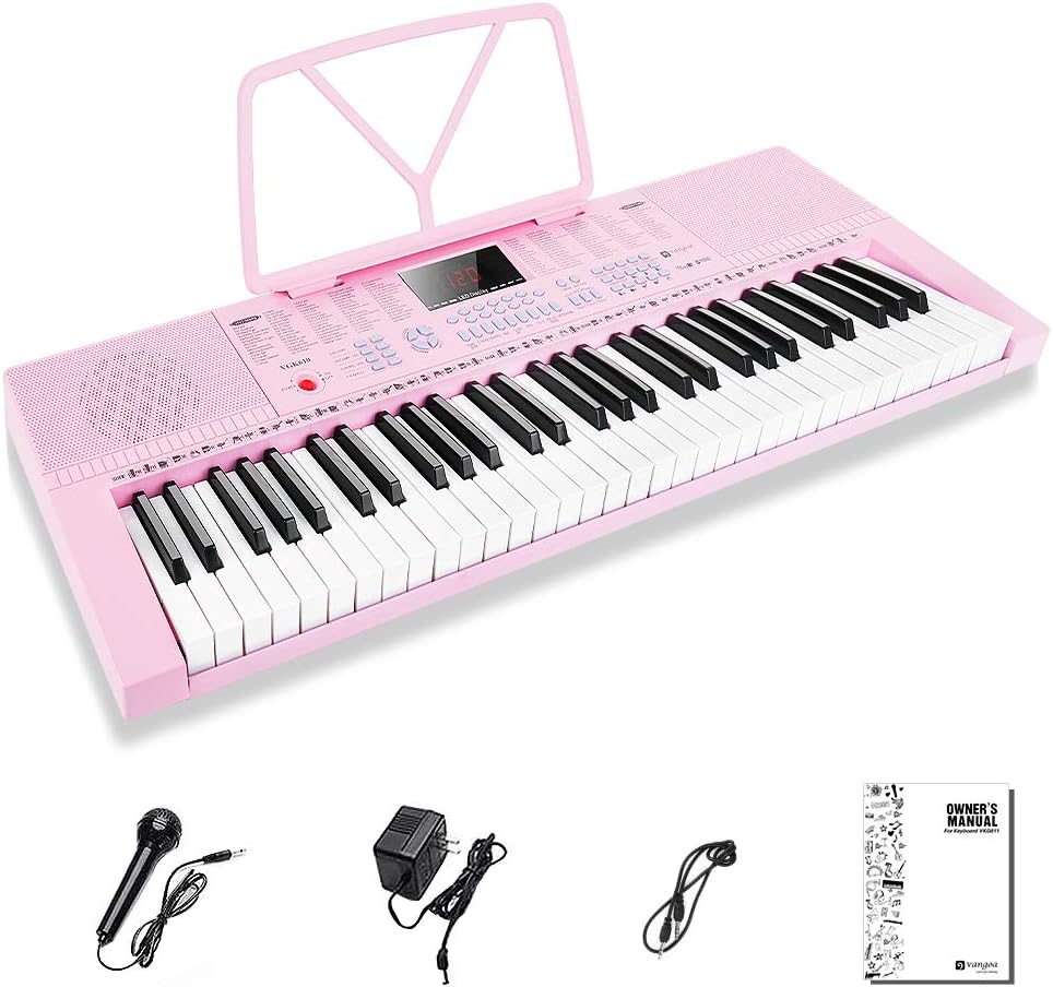 Vangoa VGK610 Piano Keyboard, 61 Mini Keys Portable Music Keyboard for Beginners Pink and Kids Piano Keyboard, 37 Keys Digital Piano for Kids