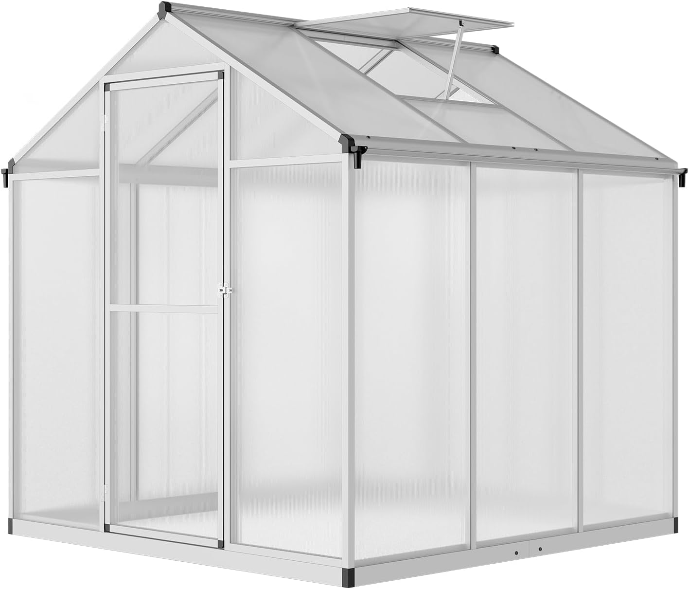 6x6.25FT Greenhouse,Easy Assembly Aluminum Polycarbonate Walk-in Greenhouse with Roof Vent,Large Outdoor Garden Green House,Backyard,White
