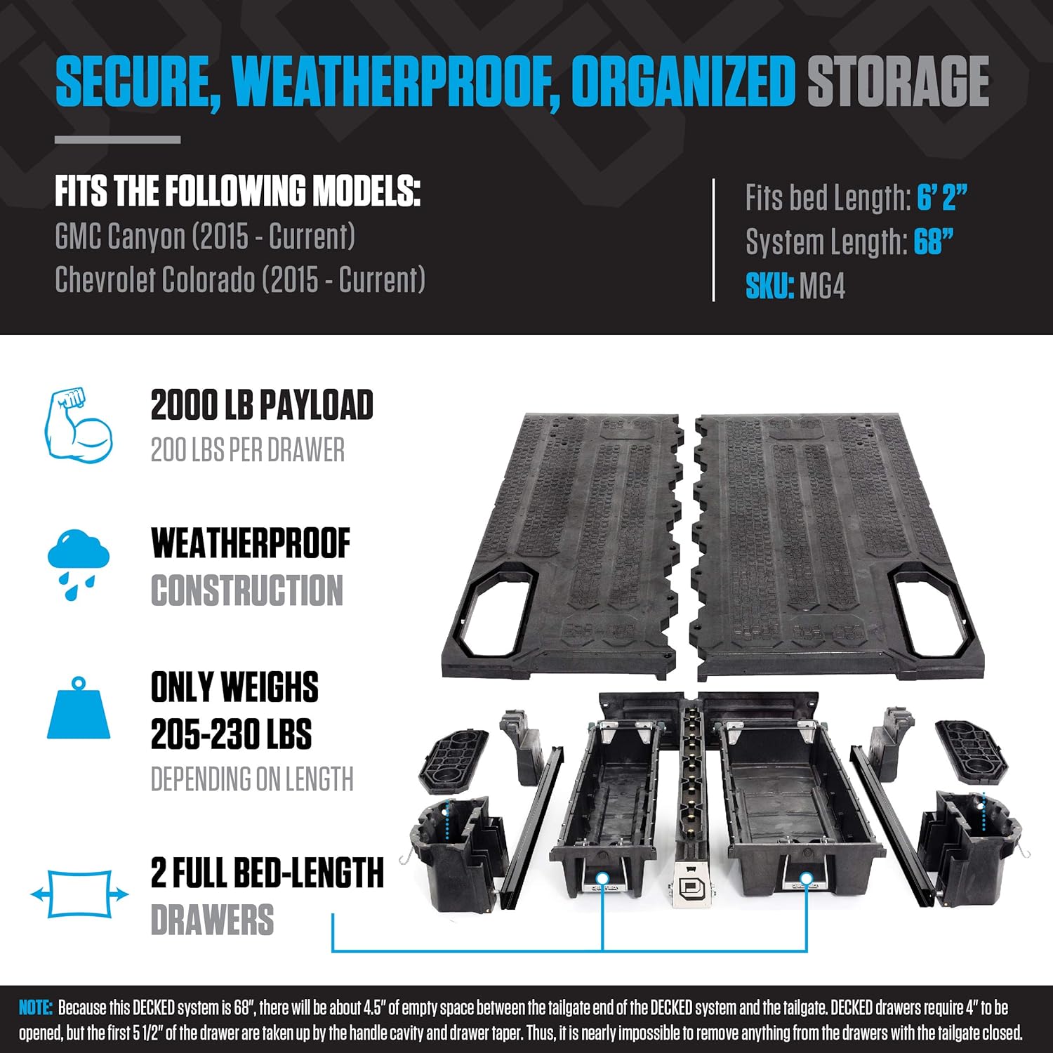 DECKED Truck Bed Storage System Includes System Accessories | Compatible with GMC Canyon & Chevrolet Colorado (2015-current)