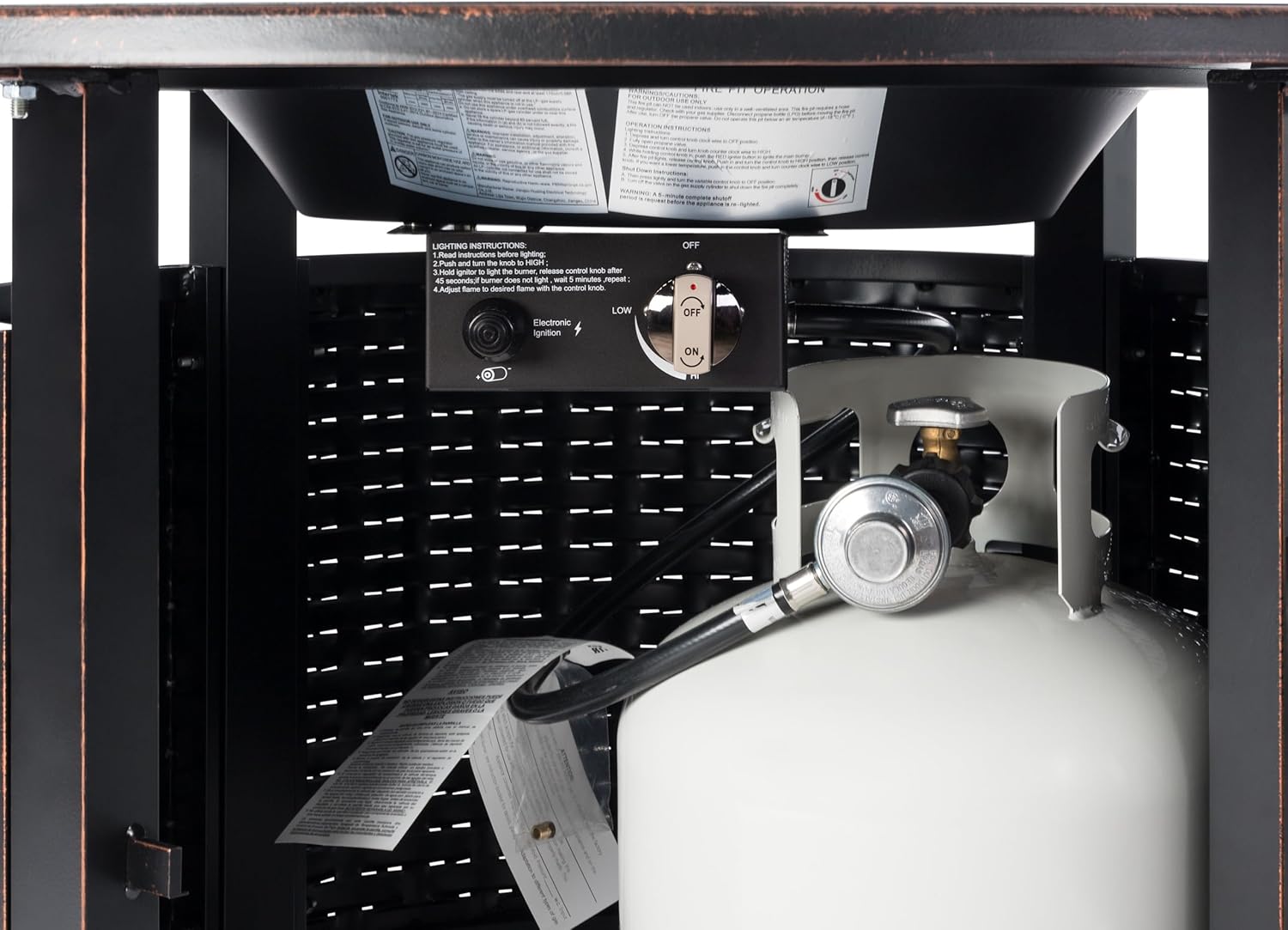 Bellante Woven Aluminum Convertible Gas Fire Pit Table 55,000 BTU Multi-Functional Outdoor with Fire Bowl Lid, Nylon Weather Cover & Clear Fire Glass - Bronze Finish - Round - 44