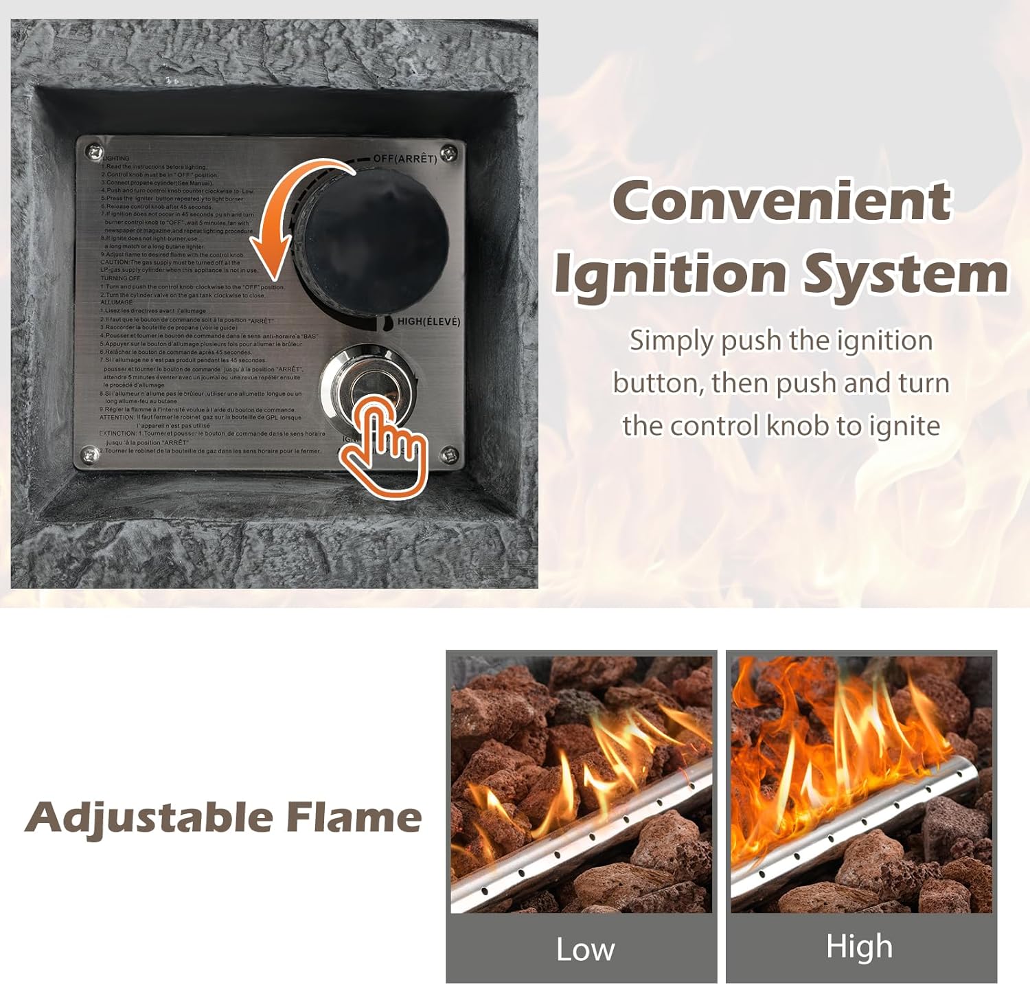 Happygrill 50,000 BTU Propane Fire Pit Table Set, 42.5