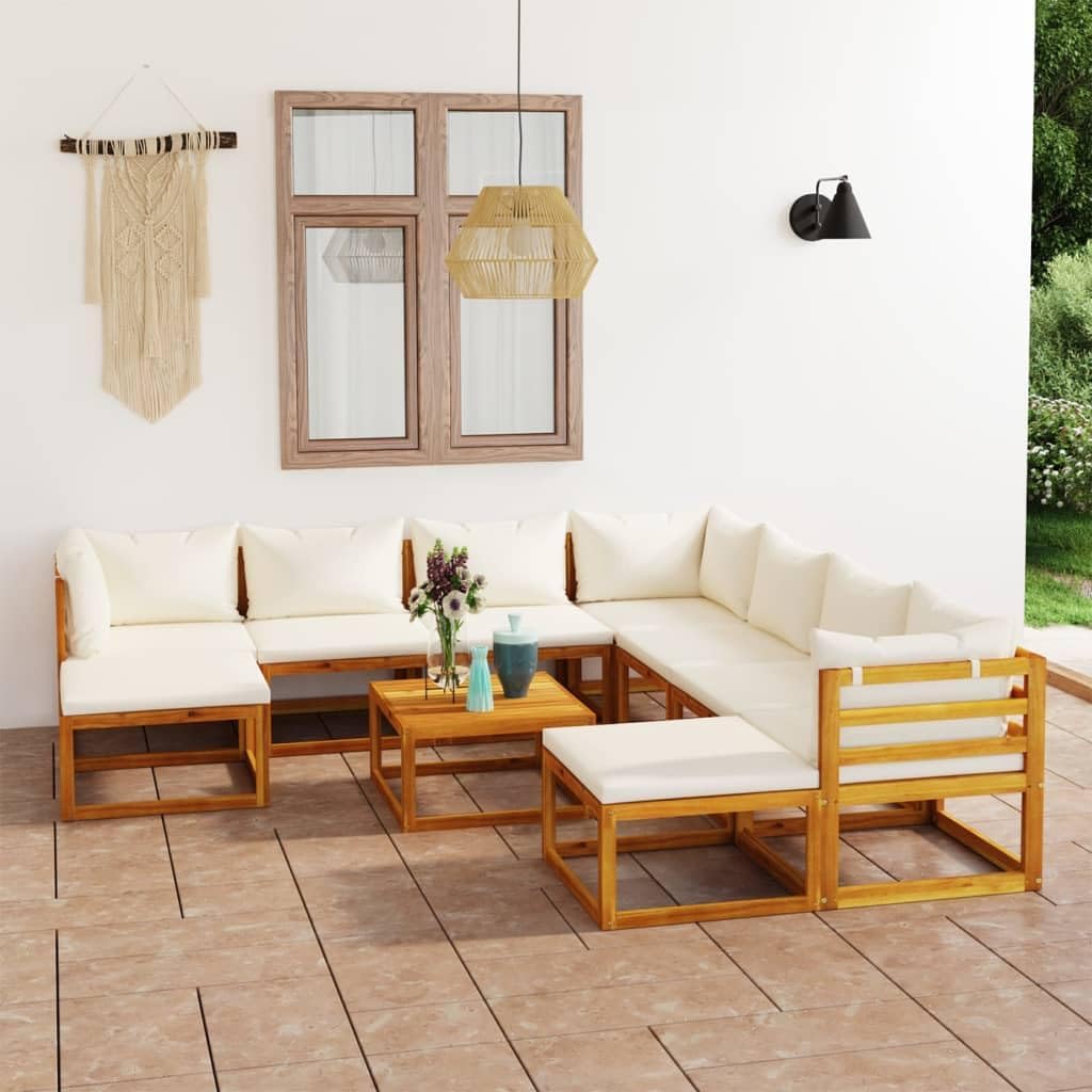 11 Piece Patio Lounge Set with Cushion Cream Solid Acacia Wood,Acacia Wood Outdoor Lounge Set: for Relaxation and Comfort Patio Furniture Sets, Outdoor Furniture Sets