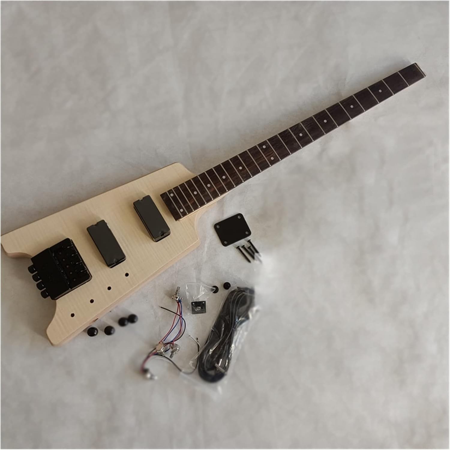 DIY Electric Guitar Kit 4 String Unfinished Headless Electric Bass Guitar Kit Mahogany Wood Body