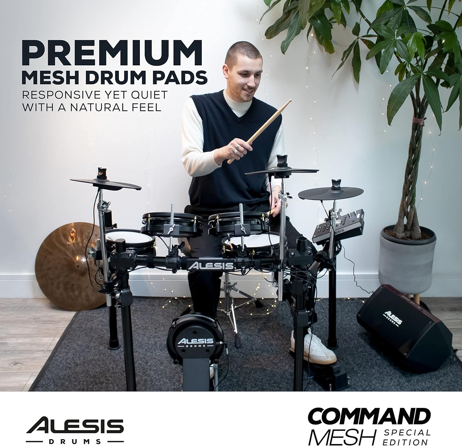 Alesis Drums Command Mesh SE Kit - Electric Drum Set with Quiet Dual Zone Mesh Pads, USB MIDI Connectivity and 600+ Electronic & Acoustic Drum Sounds black