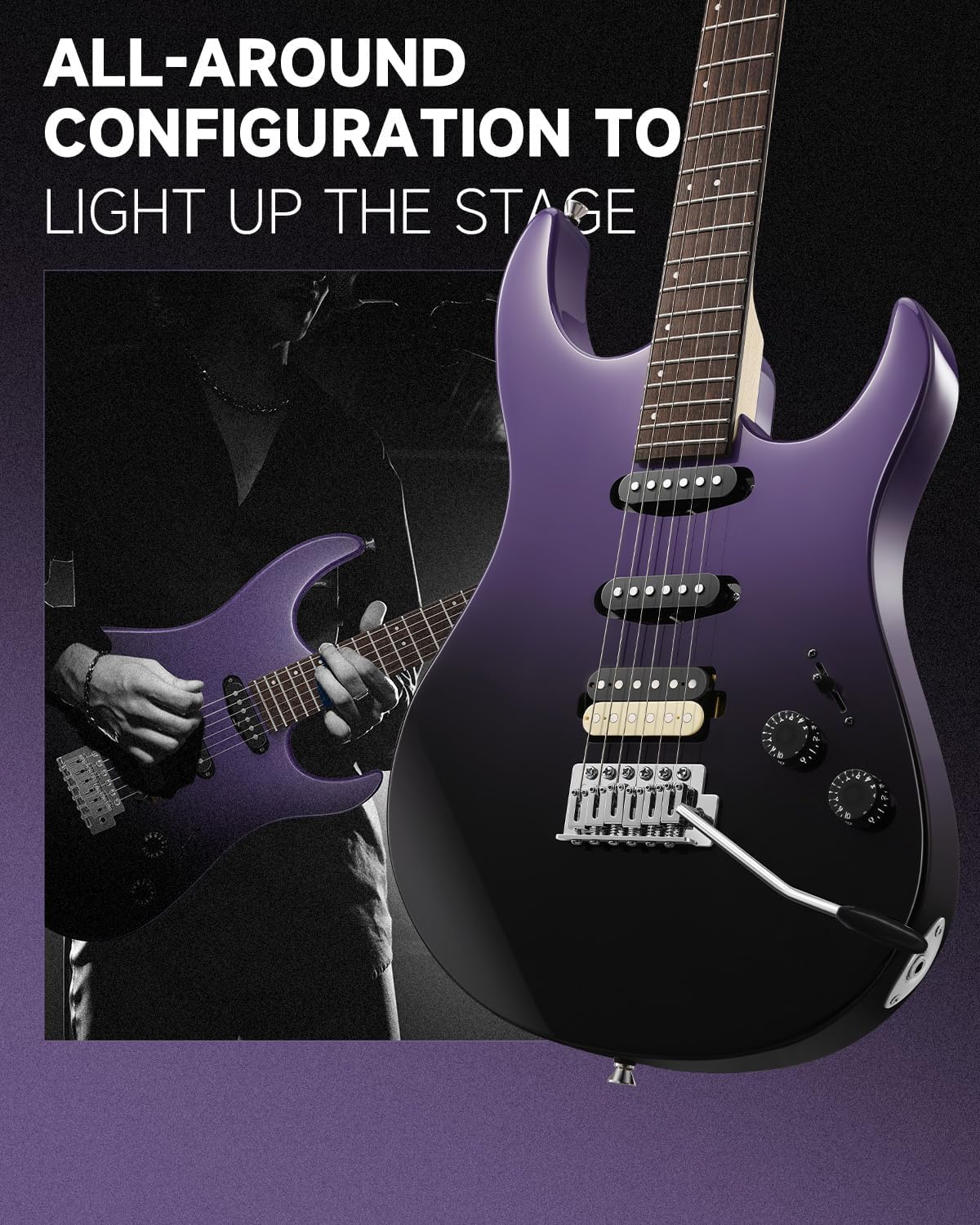 Donner DMT-66 39 Inch Full Size Electric Guitar for Beginner, Starter Electric Guitar Kit with Bag, Purplish Black