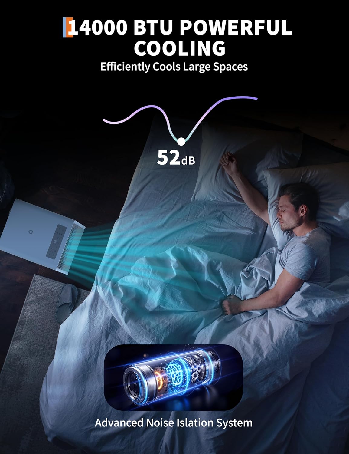 14,000 BTU Air Conditioner Portable, 3-in-1 Room Standing Air Conditioners with Remote Control, Fast Cools 750 Sq.Ft. for Indoor Room, Dorms - Gray